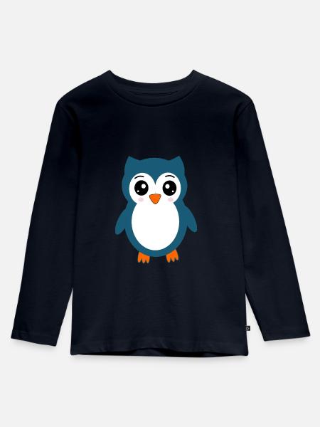 Eule blaue Eule - Kinder Premium Bio Langarmshirt - Navy