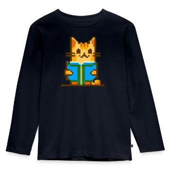 Pixelgrafik für rote Katzen - Kinder Premium Bio Langarmshirt - Navy - Vorne - AI Model Kid Female (0cm)