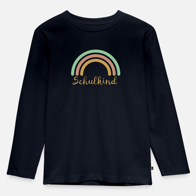 Schulkind Regenbogen - Kinder Premium Bio Langarmshirt - Navy