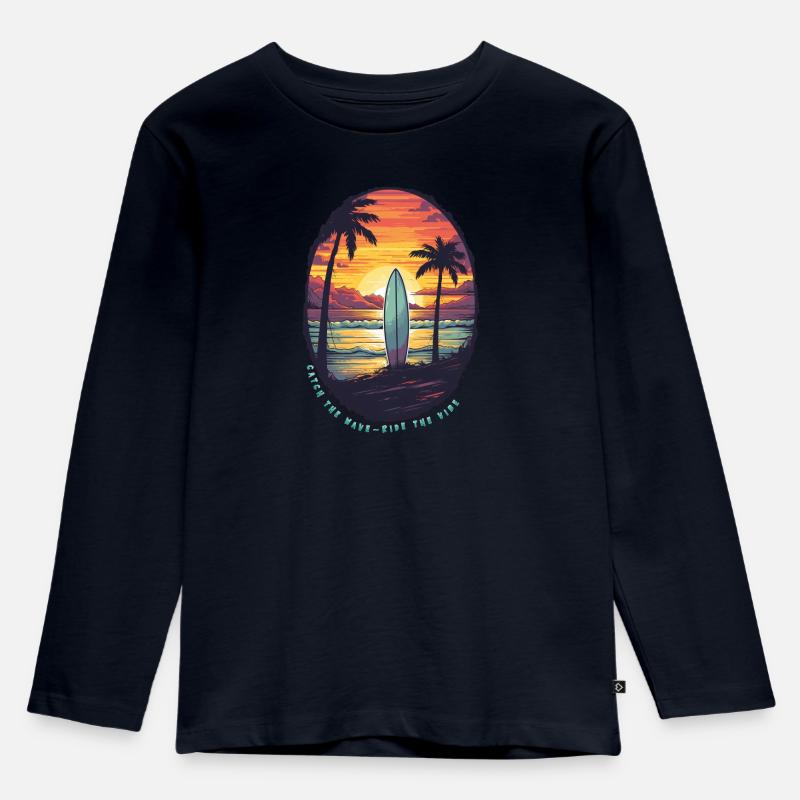 Catch the Wave - Kinder Premium Bio Langarmshirt - Navy