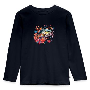 Barsch im bunten Farbkreis mit bunten Luftblasen - Kinder Premium Bio Langarmshirt - Navy - Vorne - AI Model Kid Female (0cm)