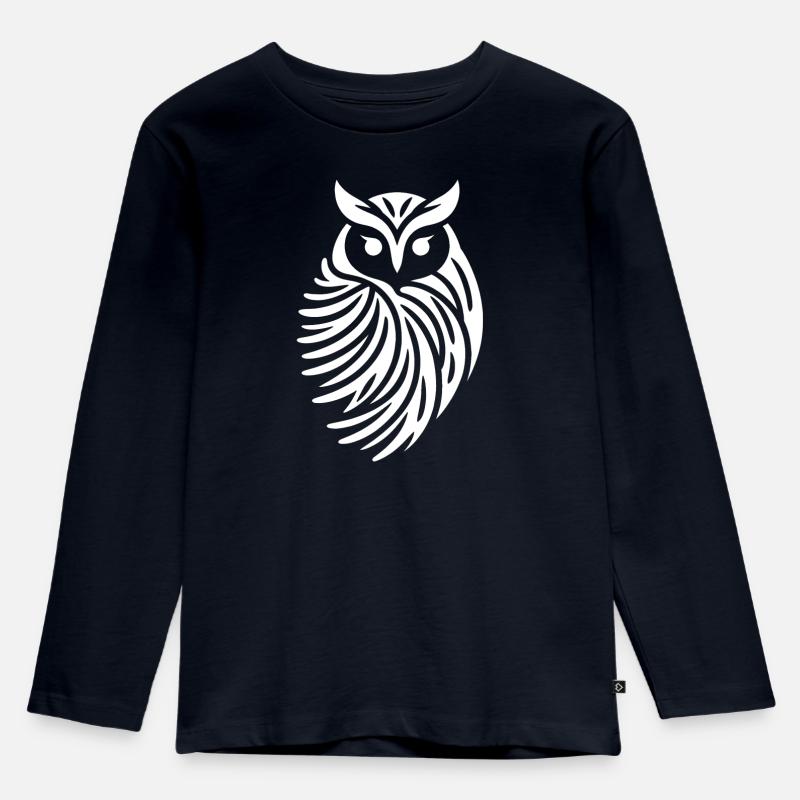 Minimalistische Eule Abstrakte Silhouette - Kinder Premium Bio Langarmshirt - Navy