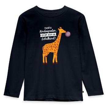 Tschüss Kindergarten, Giraffe, Einschulung - Kinder Premium Bio Langarmshirt - Navy - Vorne - AI Model Kid Female (0cm)