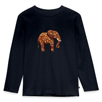Éléphant d’Afrique en automne: feuillage panaché et - T-shirt manches longues Premium Enfant - bleu marine - Devant - AI Model Kid Female (0cm)