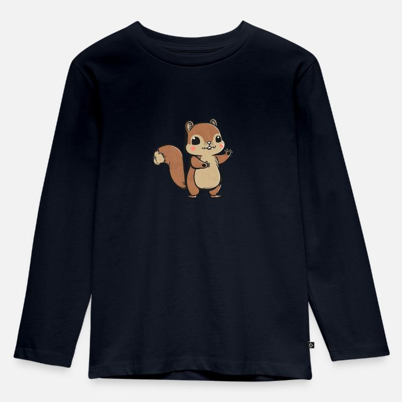 Kawaii Eichhörnchen, Hörnchen, Backenhörnchen - Kinder Premium Bio Langarmshirt - Navy