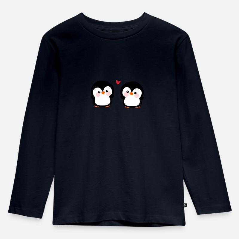 Simpatica coppia di pinguini - Maglia a maniche lunghe ecologica premium per bambini - blu navy