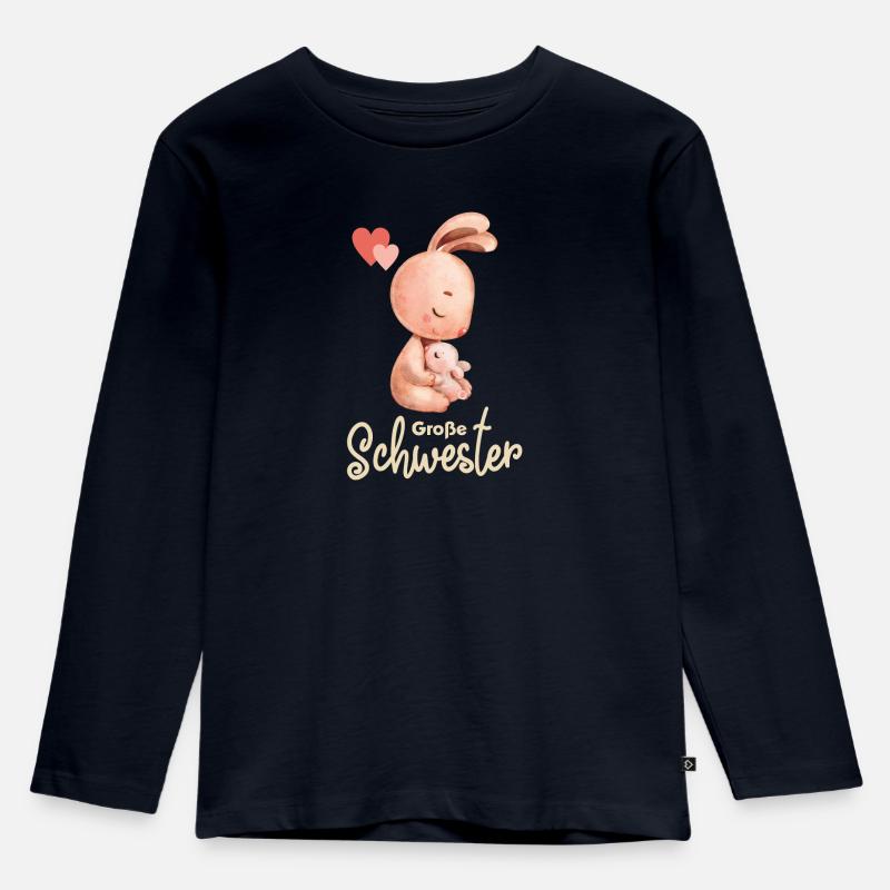 Hase Grosse Schwester - Kinder Premium Bio Langarmshirt - Navy