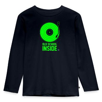 Old School Inside - Plattenspieler Grün - Kinder Premium Bio Langarmshirt - Navy - Vorne - AI Model Kid Female (0cm)