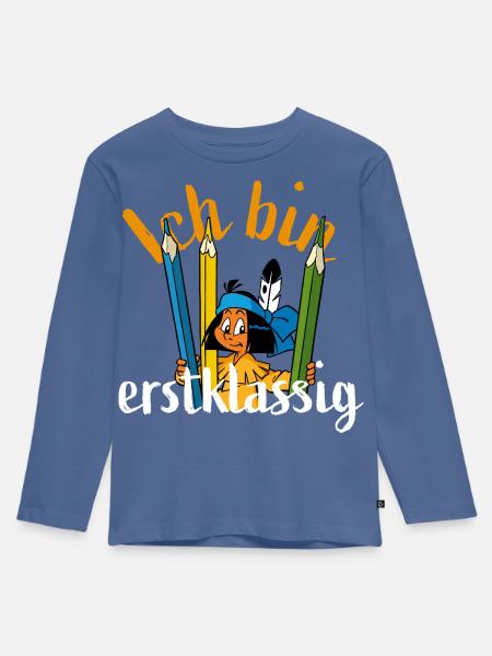 Yakari Ich Bin Erstklassig - Kinder Premium Bio Langarmshirt - Taubenblau