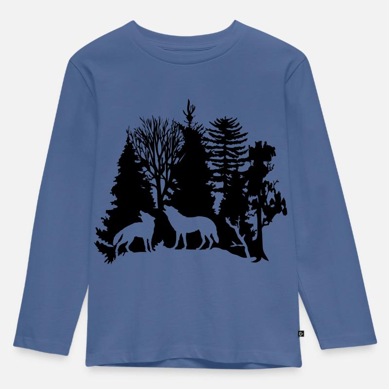 wolf raubtier rudel wald baum bäume wild tier wolf - Kinder Premium Bio Langarmshirt - Taubenblau