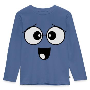 face - Kids' Premium Longsleeve Shirt - stone blue - Front - AI Model Kid Female (0cm)