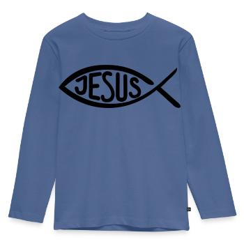 Jesus Fish - Kids' Premium Longsleeve Shirt - stone blue - Front - AI Model Kid Female (0cm)