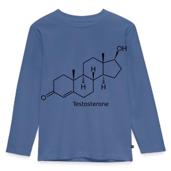 Testosterone - Bodybuilding, , Fitness - Kinder Premium Bio Langarmshirt - Taubenblau - Vorne - AI Model Kid Female (0cm)