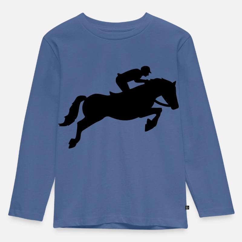 Springreiten - Kinder Premium Bio Langarmshirt - Taubenblau
