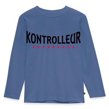 Kontrolleur + Dein Text - Kinder Premium Bio Langarmshirt - Taubenblau - Vorne - AI Model Kid Female (0cm)