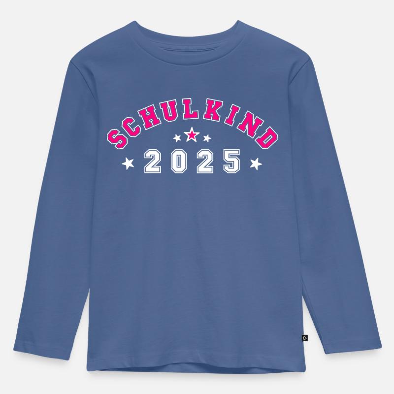 Schulkind 2025 - Kinder Premium Bio Langarmshirt - Taubenblau