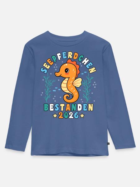 Seepferdchen Schwimmabzeichen bestanden 2026 - Kinder Premium Bio Langarmshirt - Taubenblau