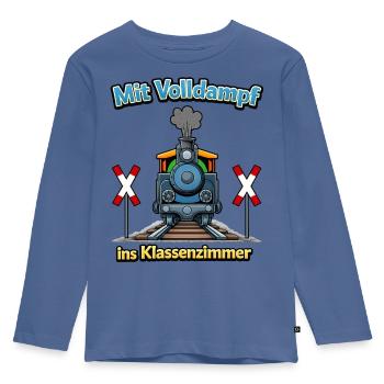 Dampflok ins Klassenzimmer zur Einschulung  - Kinder Premium Bio Langarmshirt - Taubenblau - Vorne - AI Model Kid Female (0cm)