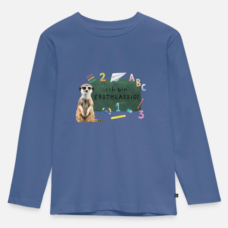 Erdmännchen Einschulung - Kinder Premium Bio Langarmshirt - Taubenblau