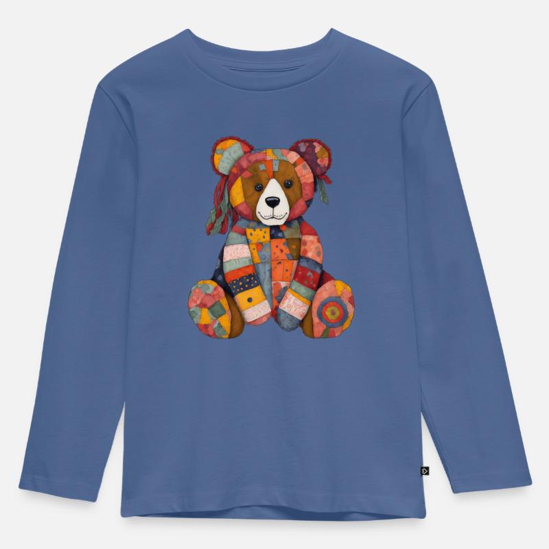 Patchwork Teddy - Kinder Premium Bio Langarmshirt - Taubenblau