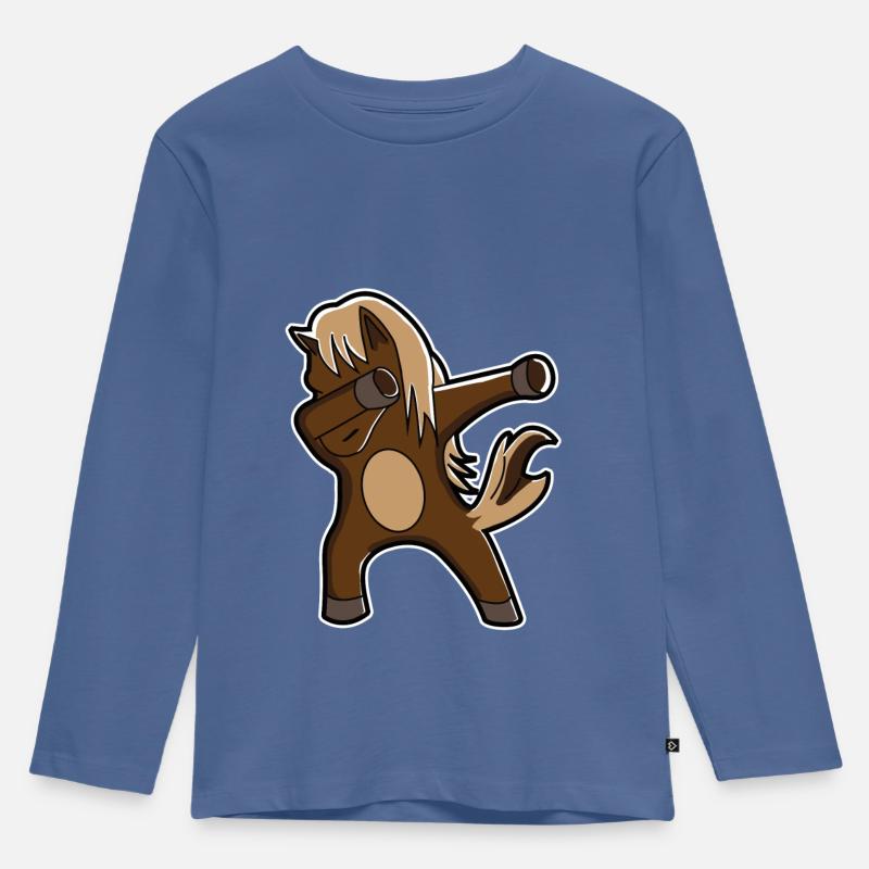 Pferd dabbing horse - Kinder Premium Bio Langarmshirt - Taubenblau