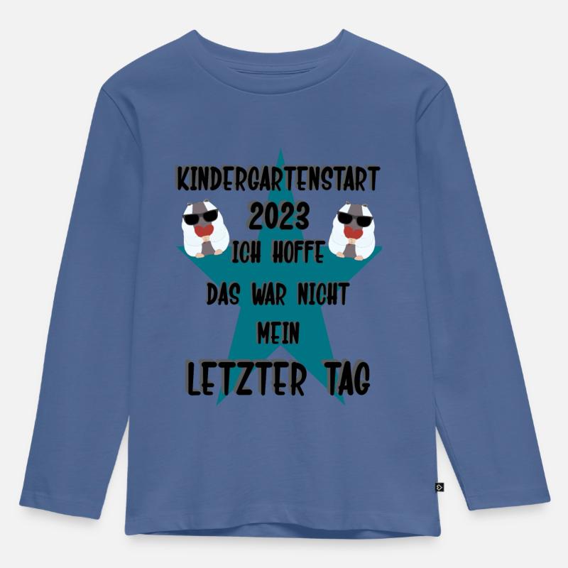 Kindergartenstart - Kinder Premium Bio Langarmshirt - Taubenblau