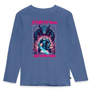 Middle Ages Cat Tuna Artwork Honor - Kids' Premium Longsleeve Shirt - stone blue - Front - AI Model Kid Female (0cm)