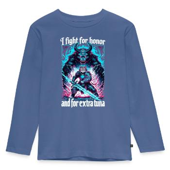 Medieval Cat Tuna Artwork Honor Honor - Kids' Premium Longsleeve Shirt - stone blue - Front - AI Model Kid Female (0cm)