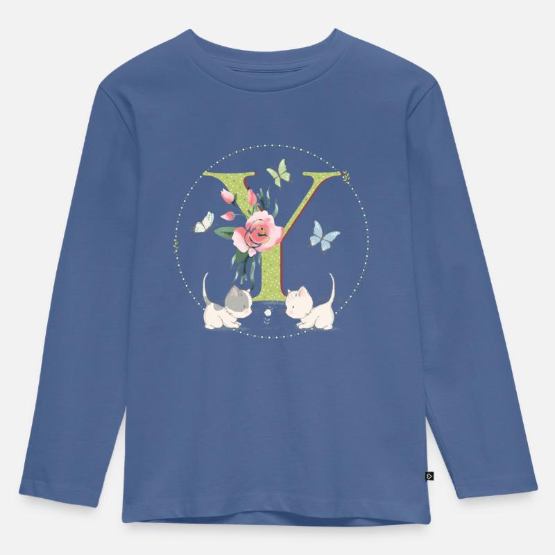Anfangsbuchstabe Y mit Katze - Kinder Premium Bio Langarmshirt - Taubenblau