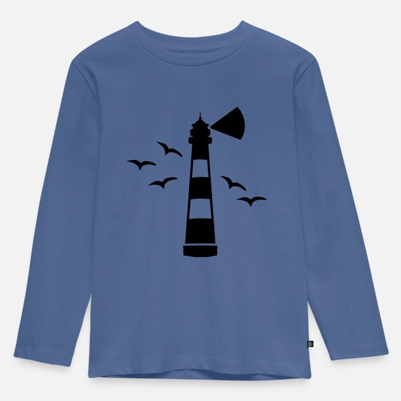 Leuchtturm - Kinder Premium Bio Langarmshirt - Taubenblau
