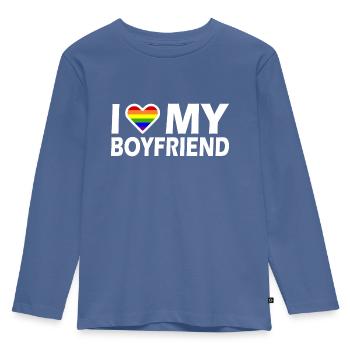 I love my boyfriend - Kinder Premium Bio Langarmshirt - Taubenblau - Vorne - AI Model Kid Female (0cm)