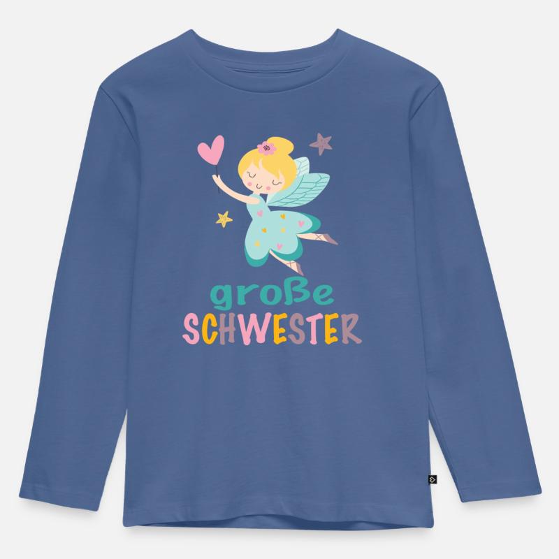 große Schwester - Fee - Kinder Premium Bio Langarmshirt - Taubenblau