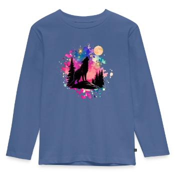 Wolf under the stars - Kids' Premium Longsleeve Shirt - stone blue - Front - AI Model Kid Female (0cm)