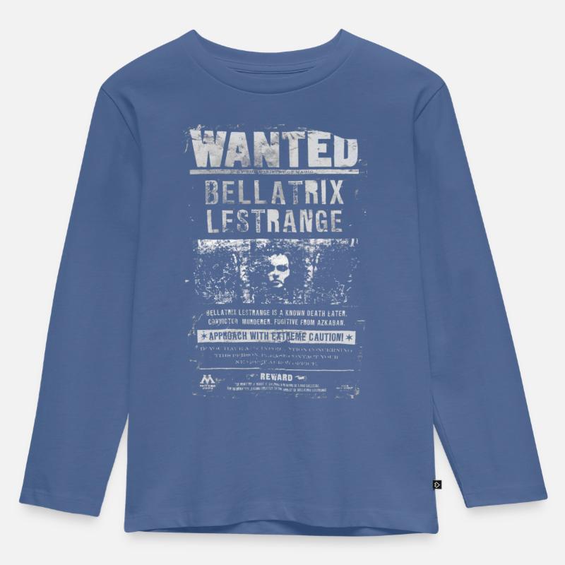 Harry Potter Bellatrix Lestrange Wanted Poster - Kinder Premium Bio Langarmshirt - Taubenblau