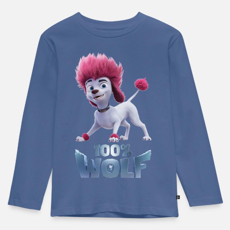 100% Wolf Freddy verspielt - Kinder Premium Bio Langarmshirt - Taubenblau