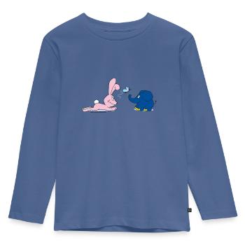 Elefant und Hase mit Schmetterling - Kinder Premium Bio Langarmshirt - Taubenblau - Vorne - AI Model Kid Female (0cm)