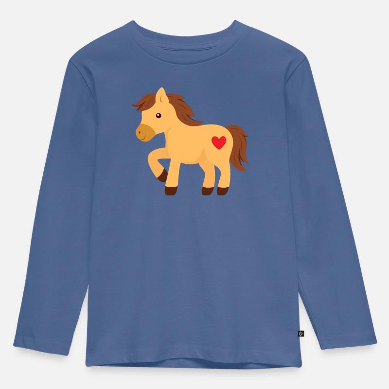 Pony Kinder Mädchen - Kinder Premium Bio Langarmshirt - Taubenblau