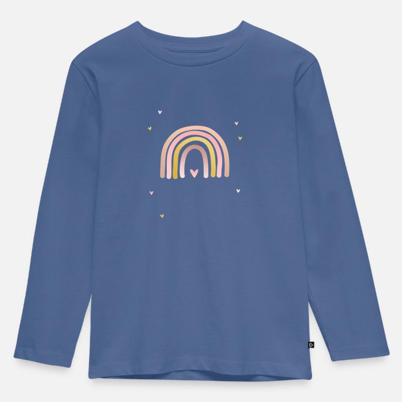 Regenbogen Madchen - Kinder Premium Bio Langarmshirt - Taubenblau