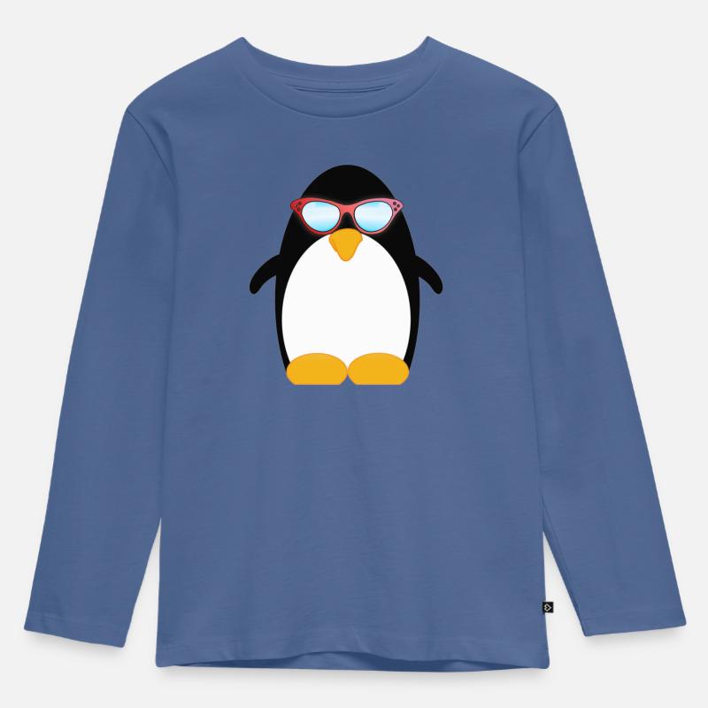 Pinguin (penguin) 09 - Kinder Premium Bio Langarmshirt - Taubenblau