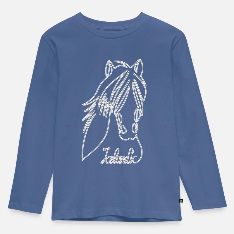 Isländer Pferd mit Schriftzug - Kinder Premium Bio Langarmshirt - Taubenblau