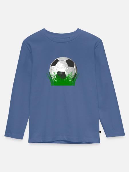 Fußball im Gras - Kinder Premium Bio Langarmshirt - Taubenblau