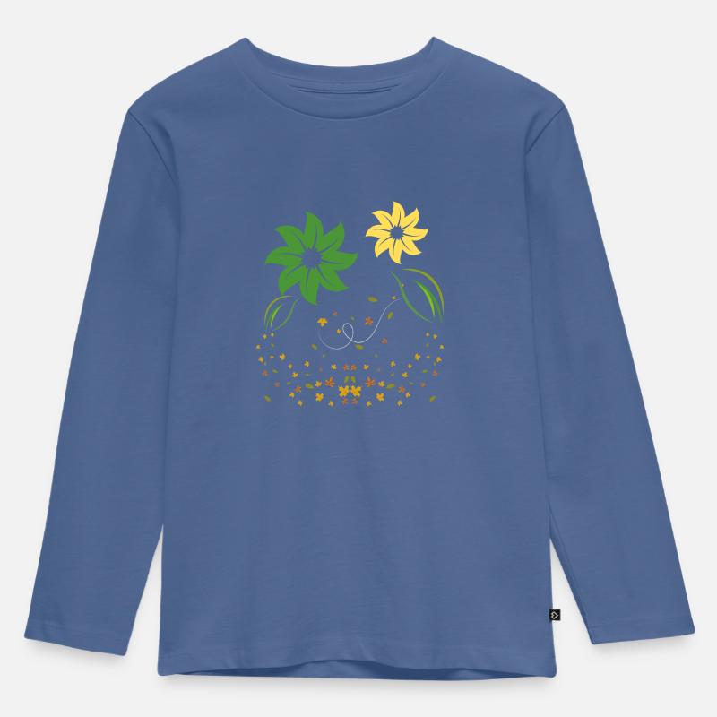 Herbstblumen - Kinder Premium Bio Langarmshirt - Taubenblau
