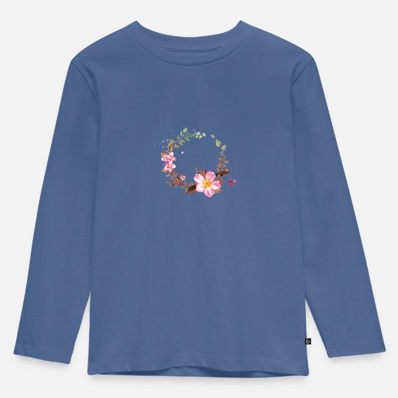 Blumen - Kinder Premium Bio Langarmshirt - Taubenblau