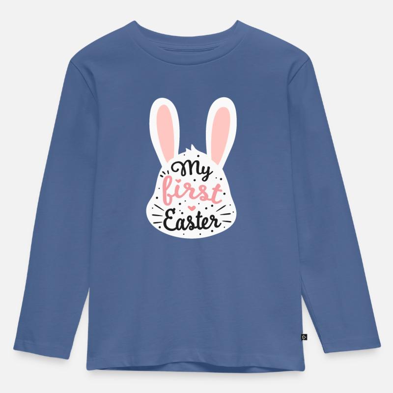 My first Easter - Kinder Premium Bio Langarmshirt - Taubenblau