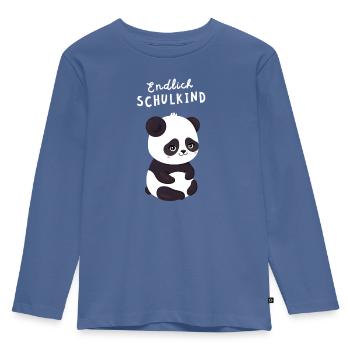 Endlich Schulkind Panda Einschulung - Kinder Premium Bio Langarmshirt - Taubenblau - Vorne - AI Model Kid Female (0cm)