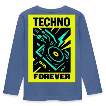Techno Forever - Kids' Premium Longsleeve Shirt - stone blue - Back - AI Model Kid Female (0cm)