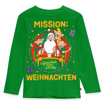 Weihnachtsmann & Co. KG Mission Weihnachten - Kinder Premium Bio Langarmshirt - Grün - Vorne - AI Model Kid Female (0cm)