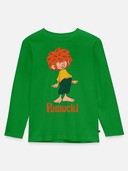 Pumuckl Mit Frecher Pose Und Verschmitztem Lächeln - Kinder Premium Bio Langarmshirt - Grün