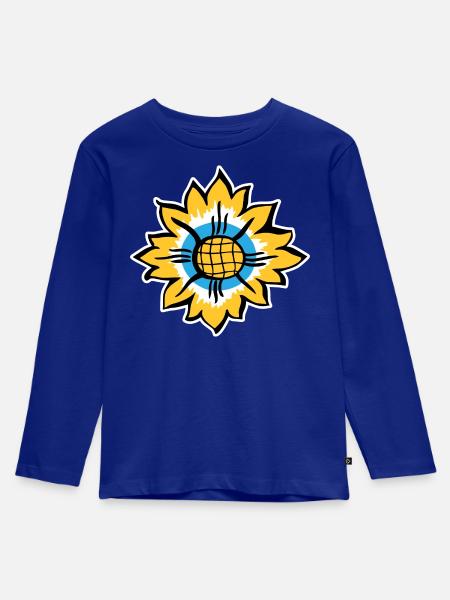 Sonnenblume - Kinder Premium Bio Langarmshirt - Royalblau