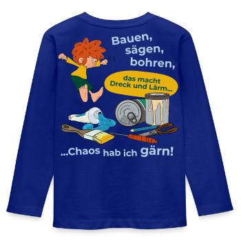 Pumuckl Mit Spruch, Werkzeug Und Farbe - Kinder Premium Bio Langarmshirt - Royalblau - Hinten - AI Model Kid Male (0cm)